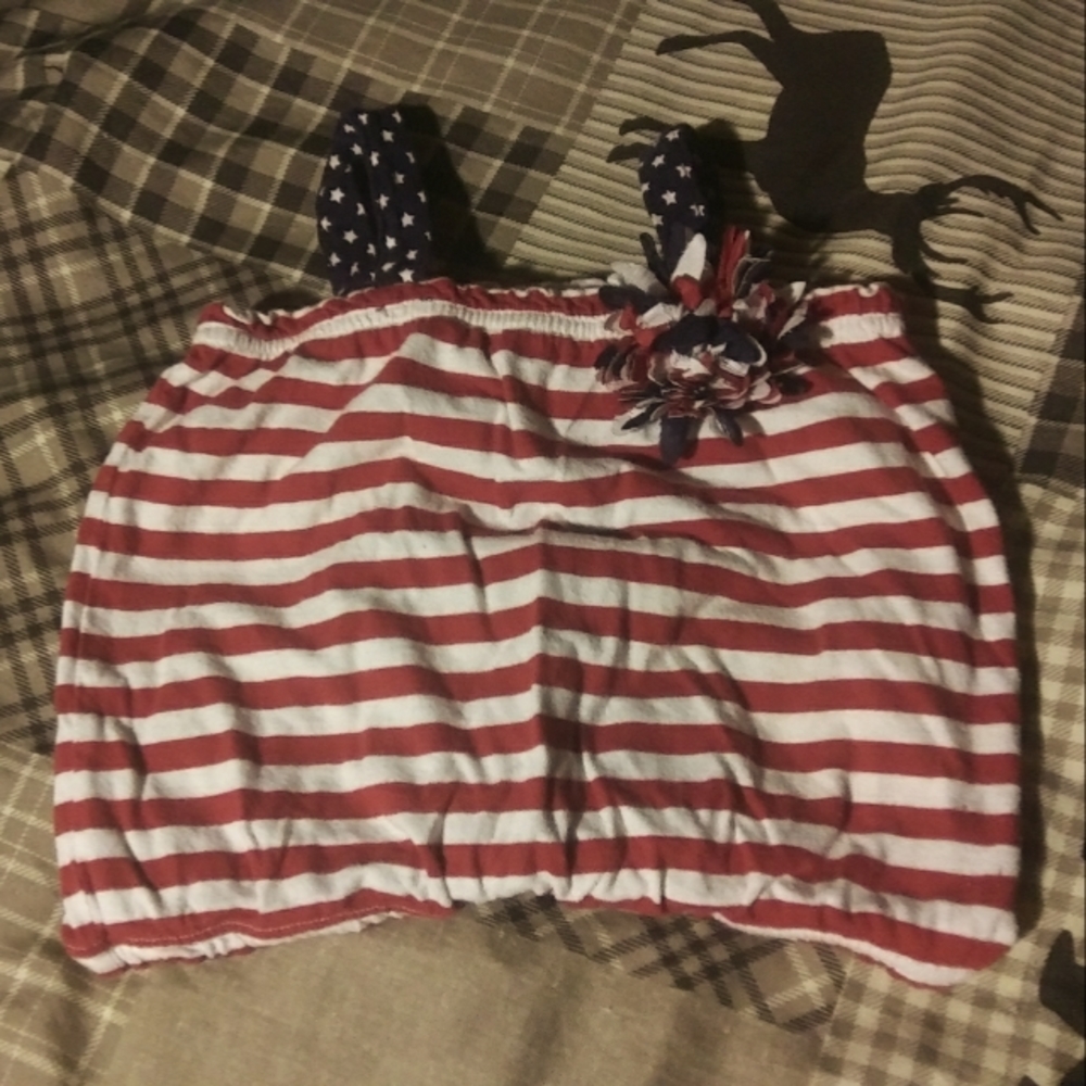 American Flag Summer Romper 4T red blue stars